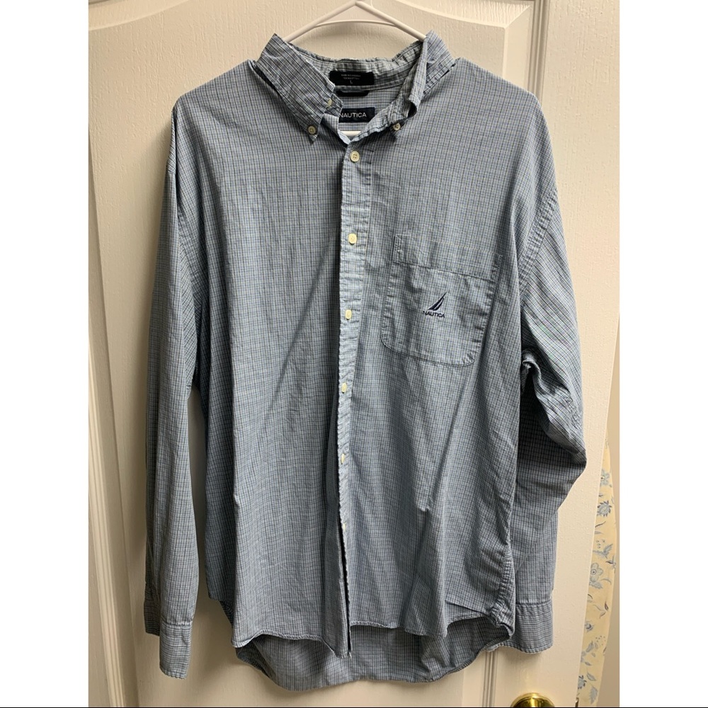 Plaid Blue Nautica Button Down Shirt, Large